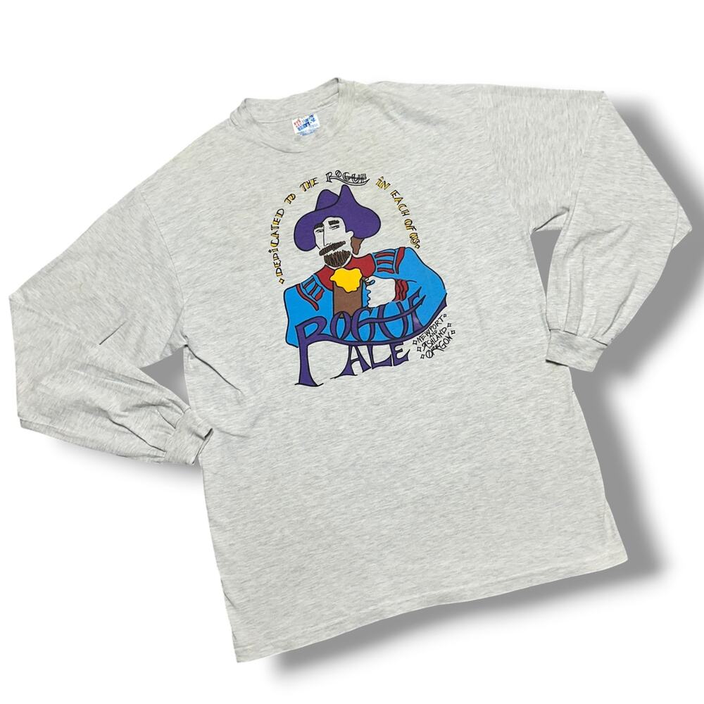 Vintage 90s Rogue Ales Beer Brewery Long Sleeve Graphic Tee Oregon Sz L